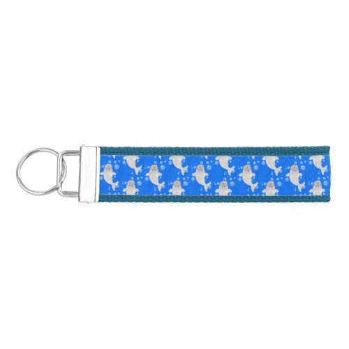 Cute happy narwhal bubbles cartoon illustration wrist keychain