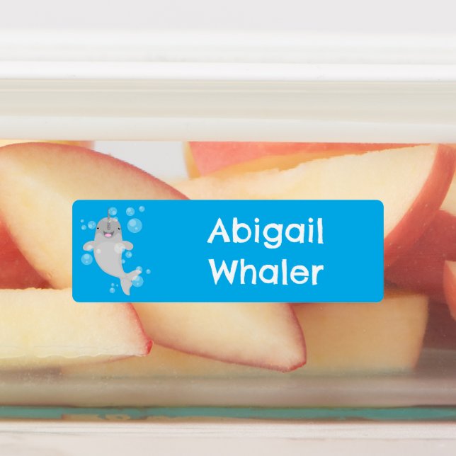 Cute happy narwhal bubbles cartoon personalized labels (Affixed)