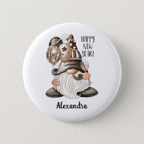 Cute Happy New Year Gnome Button