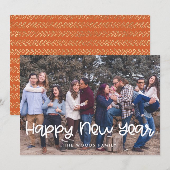 Cute Happy New Year Holiday photo card (Front/Back)