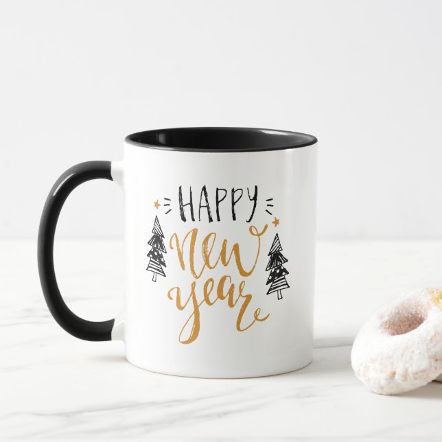 Cute Happy New Year words mug (With Donut)
