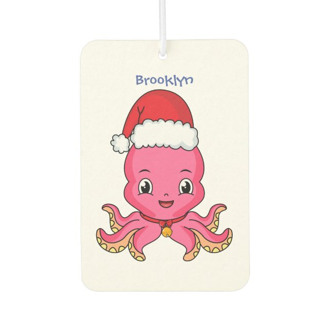 Cute happy octopus wearing Christmas hat cartoon Air Freshener (Front)