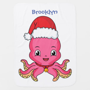Cute happy octopus wearing Christmas hat cartoon Baby Blanket