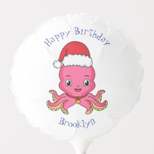 Cute happy octopus wearing Christmas hat cartoon Balloon