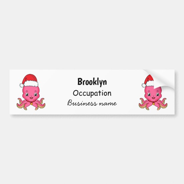 Cute happy octopus wearing Christmas hat cartoon Bumper Sticker (Front)
