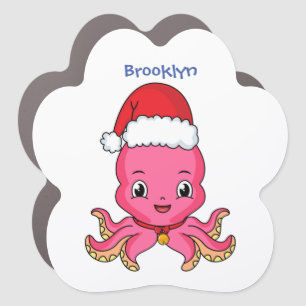 Cute happy octopus wearing Christmas hat cartoon Car Magnet