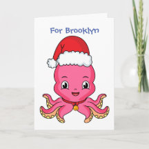Cute happy octopus wearing Christmas hat cartoon