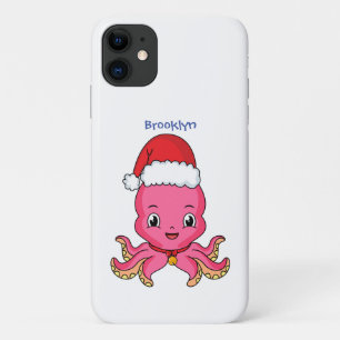Cute happy octopus wearing Christmas hat cartoon iPhone 11 Case