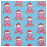 Cute happy octopus wearing Christmas hat cartoon Fabric
