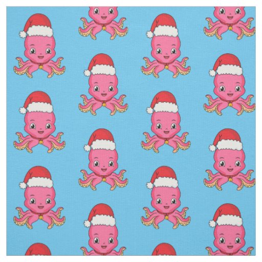 Cute happy octopus wearing Christmas hat cartoon Fabric