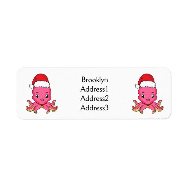 Cute happy octopus wearing Christmas hat cartoon Label (Front)