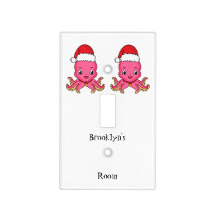 Cute happy octopus wearing Christmas hat cartoon Light Switch Cover