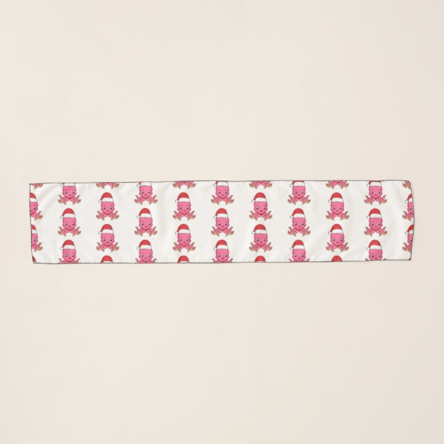 Cute happy octopus wearing Christmas hat cartoon Scarf (Front (Horizontal))