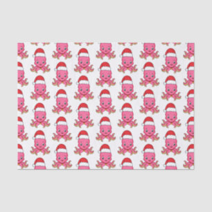 Cute happy octopus wearing Christmas hat cartoon Tissue Paper