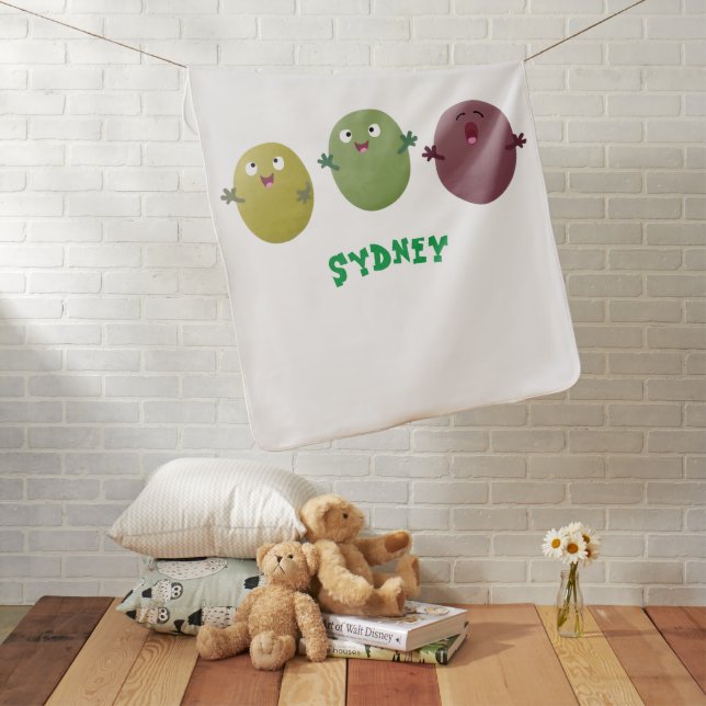 Cute happy olives singing cartoon baby blanket (In Situ)