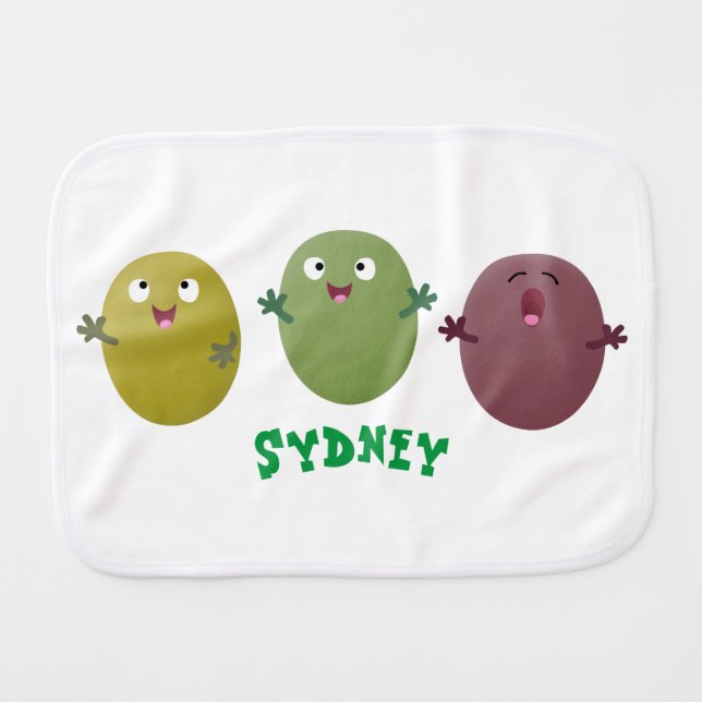 Cute happy olives singing cartoon baby burp cloth (Front Horizontal)
