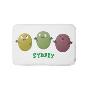 Cute happy olives singing cartoon bath mat