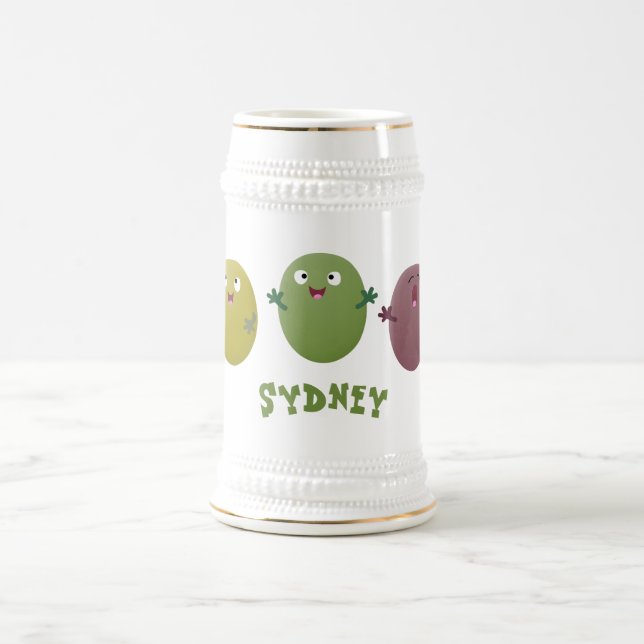 Cute happy olives singing cartoon beer stein (Center)