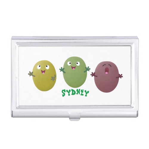 Cute happy olives singing cartoon business card case