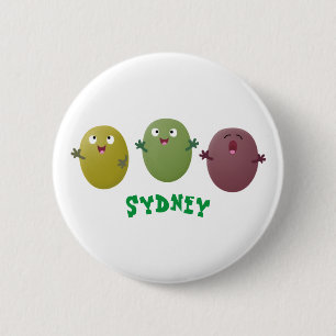 Cute happy olives singing cartoon button