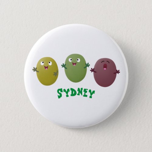 Cute happy olives singing cartoon button