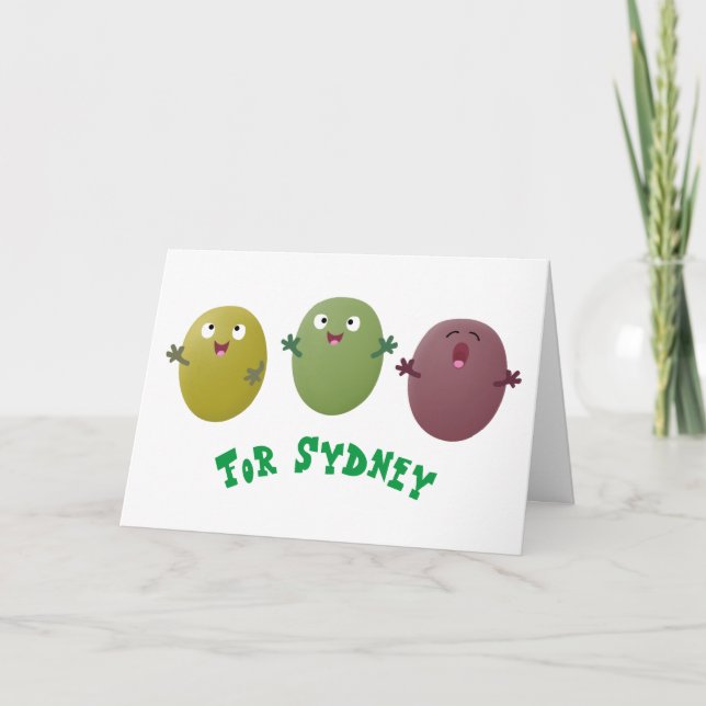 Cute happy olives singing cartoon card (Front)