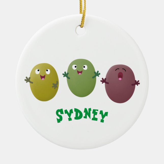 Cute happy olives singing cartoon ceramic ornament (Front)
