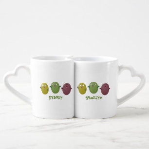 Cute happy olives singing cartoon coffee mug set