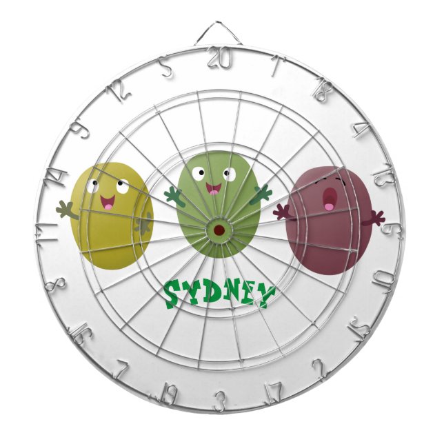 Cute happy olives singing cartoon dart board (Front)