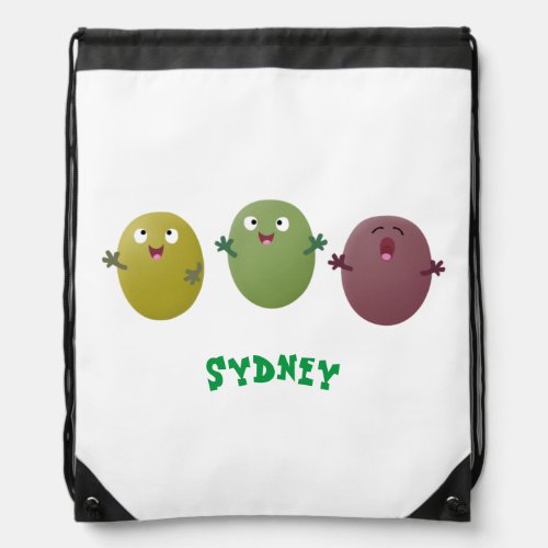 Cute happy olives singing cartoon drawstring bag