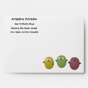 Cute happy olives singing cartoon envelope