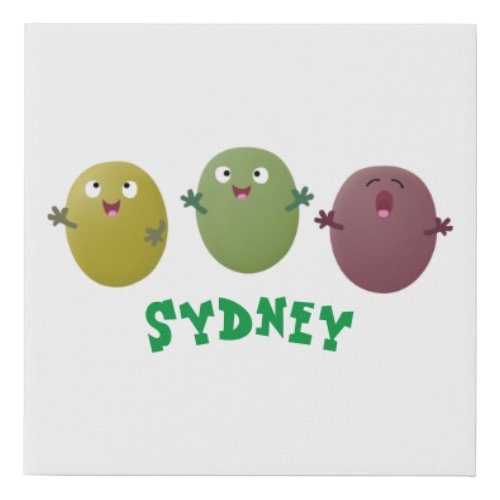 Cute happy olives singing cartoon faux canvas print