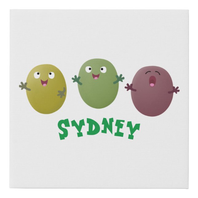 Cute happy olives singing cartoon faux canvas print (Front)