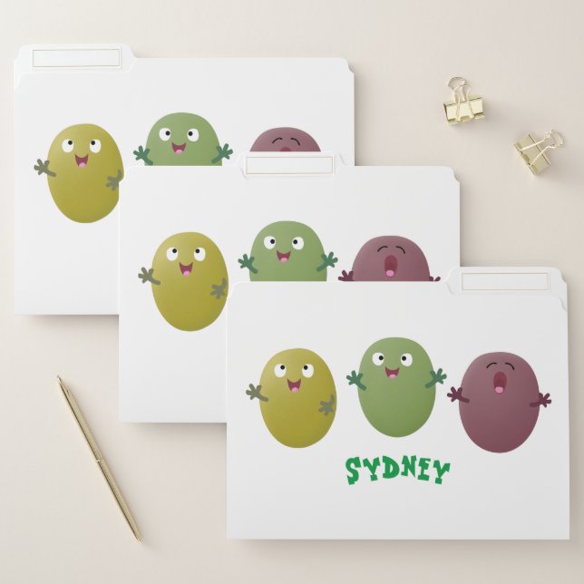 Cute happy olives singing cartoon file folder (Set)