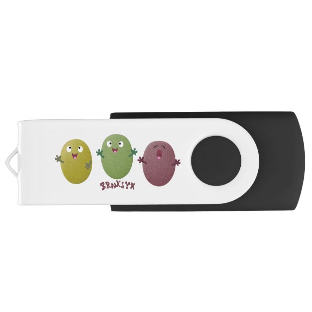 Cute happy olives singing cartoon flash drive (Back)