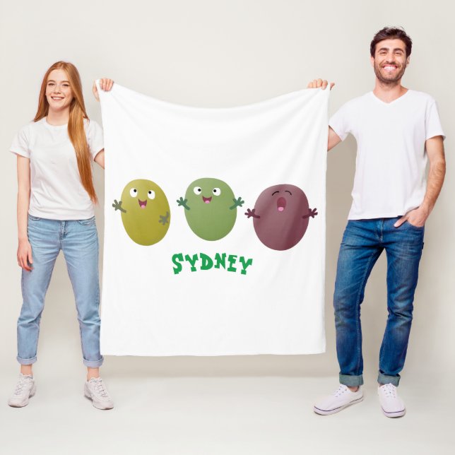 Cute happy olives singing cartoon fleece blanket (In Situ)