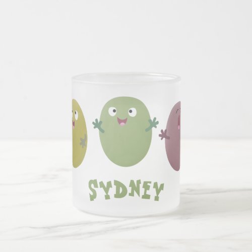 Cute happy olives singing cartoon frosted glass coffee mug