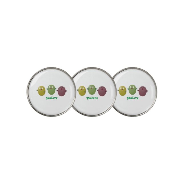 Cute happy olives singing cartoon golf ball marker (3 Up)