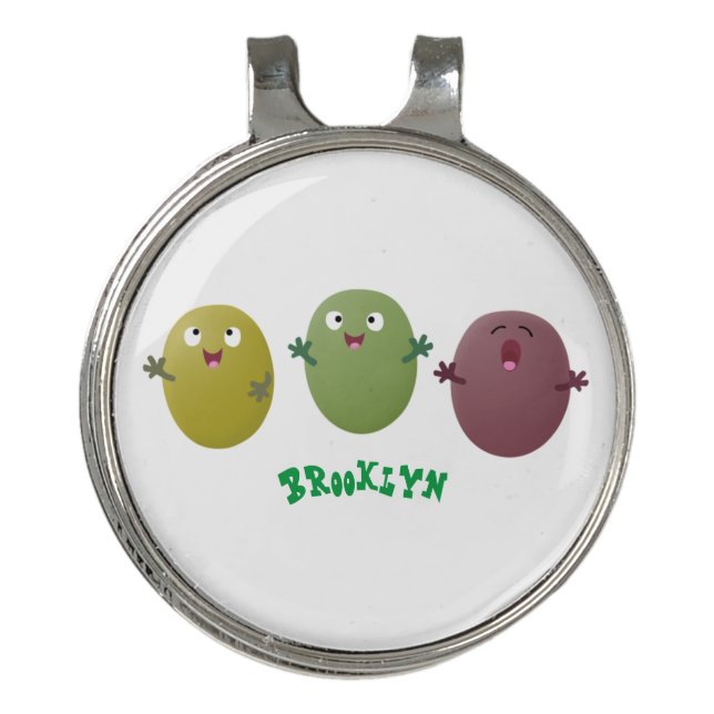 Cute happy olives singing cartoon golf hat clip (Front)