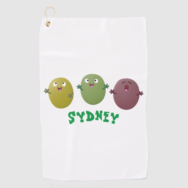 Cute happy olives singing cartoon golf towel (Front)