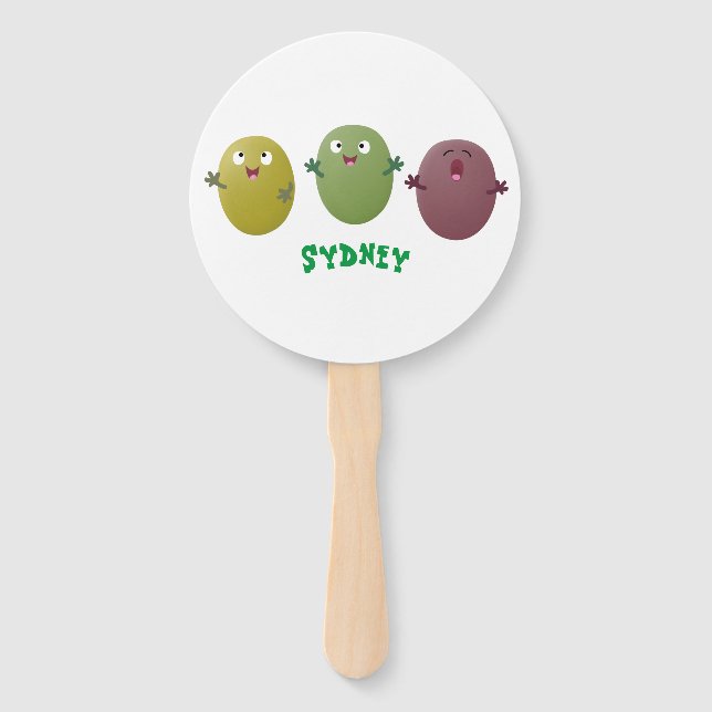Cute happy olives singing cartoon hand fan (Front)