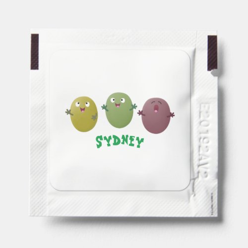 Cute happy olives singing cartoon hand sanitizer packet