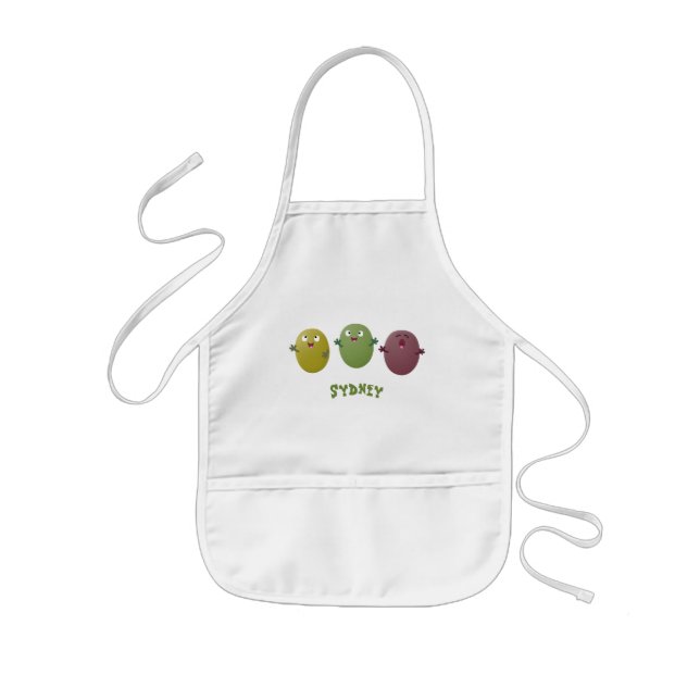 Cute happy olives singing cartoon kids' apron (Front)