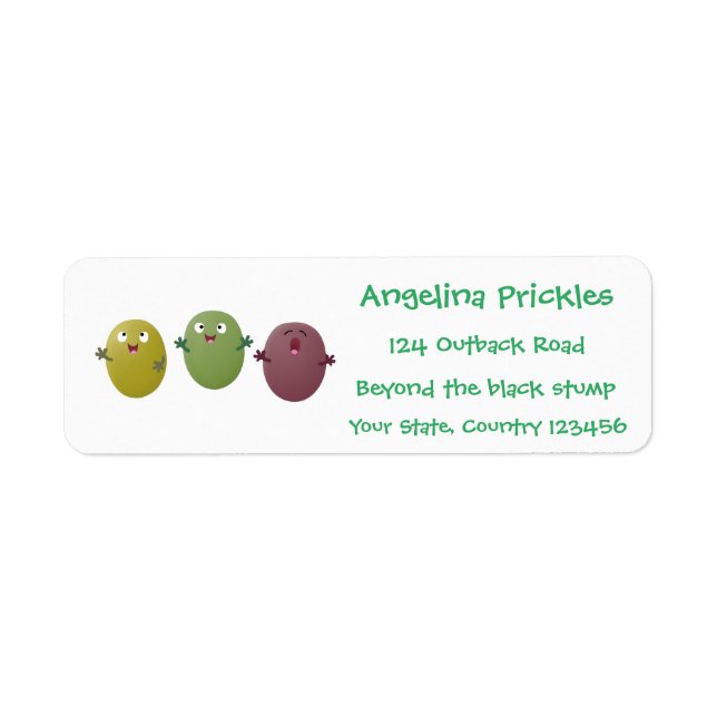 Cute happy olives singing cartoon label (Front)