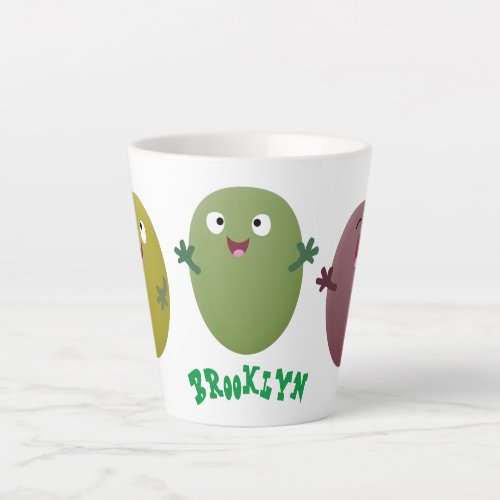 Cute happy olives singing cartoon latte mug