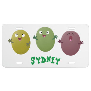 Cute happy olives singing cartoon license plate