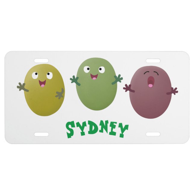 Cute happy olives singing cartoon license plate (Front)