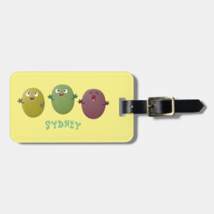 Cute happy olives singing cartoon luggage tag