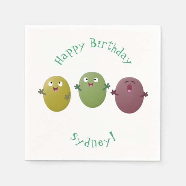 Cute happy olives singing cartoon napkins (Front)