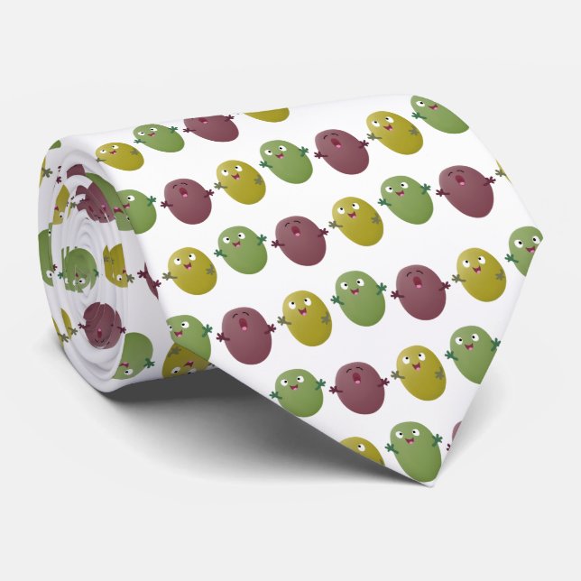 Cute happy olives singing cartoon neck tie (Rolled)